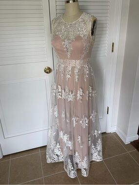 Bhldn Dresses | Bhldn Gabriella A-Line Duchess Satin Midi Dress | Color: Blue/Cream | Size: 8 | Moissypoppins's Closet